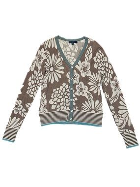 Vintage Boden Made in Hong Kong Cotton Floral V-Neck Button Up Cardigan Sweater